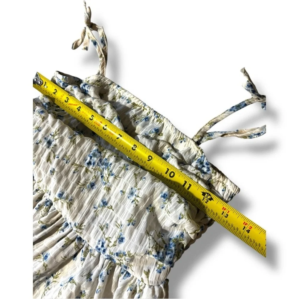 Unbranded White and Blue Floral Layered Tie Straps Empire Waist Babydoll Dress